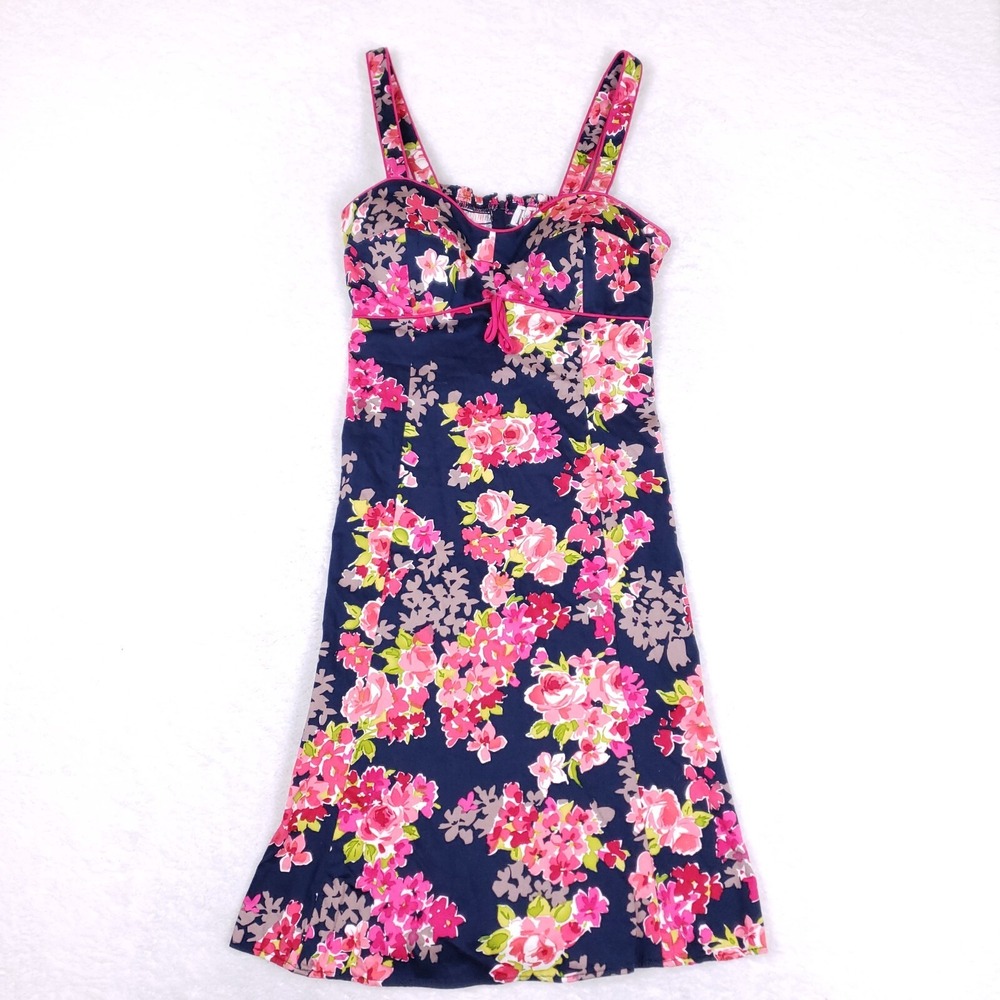 R&K‎ Originals Floral Dress Size 8 Navy Pink Sundress Sleeveless Cotton Blend